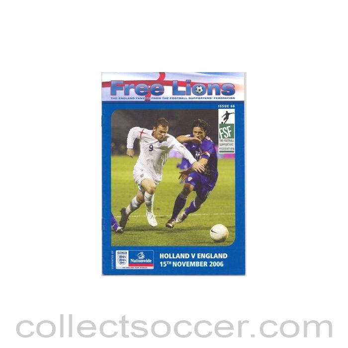 2006 Holland v England EFST programme 15/11/2006 Free Lions