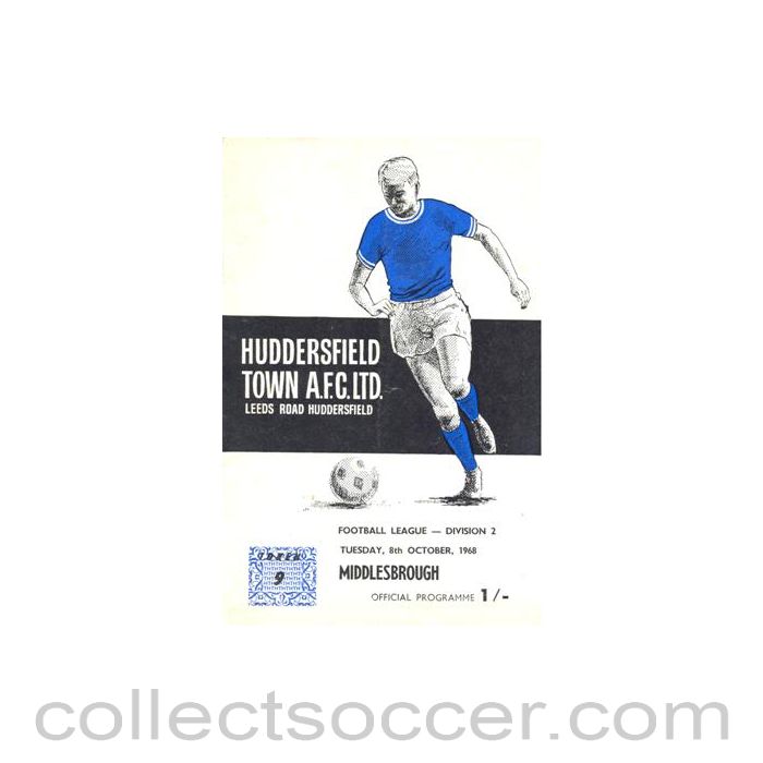 1968 - Huddersfield Town v Middlesbrough official programme 08/10/1968 Football League