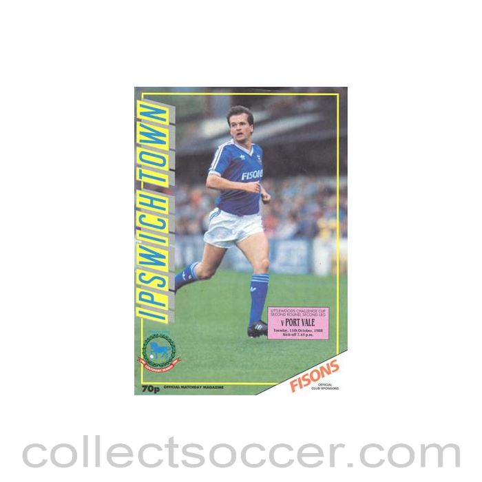 1988 - Ipswich Town v Port Vale official programme 11/10/1988 Littlewoods Cup