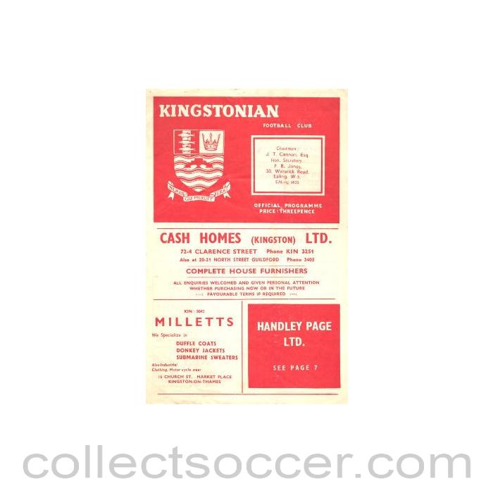 1957 - Kingstonian v Ilford official programme 28/08/1957