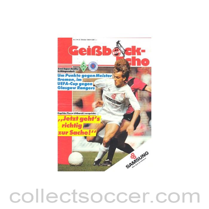 1988 Cologne v Werder Bremen official programme 22/10/1988