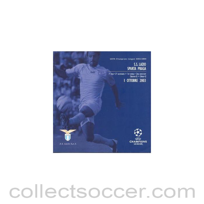 2003 Lazio v Sparta Prague Official Programme 01/10/2003 Champions League