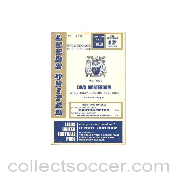 1966 - Leeds United v DWS Amsterdam official programme 26/10/1966
