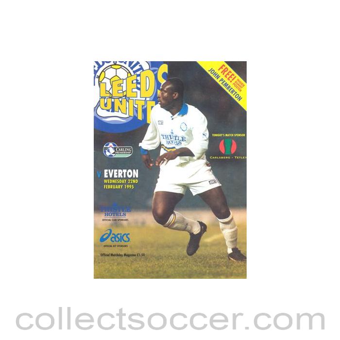 1995 - Leeds United v Everton official programme 22/02/1995 Premier League, with a giant John Pemberton poster