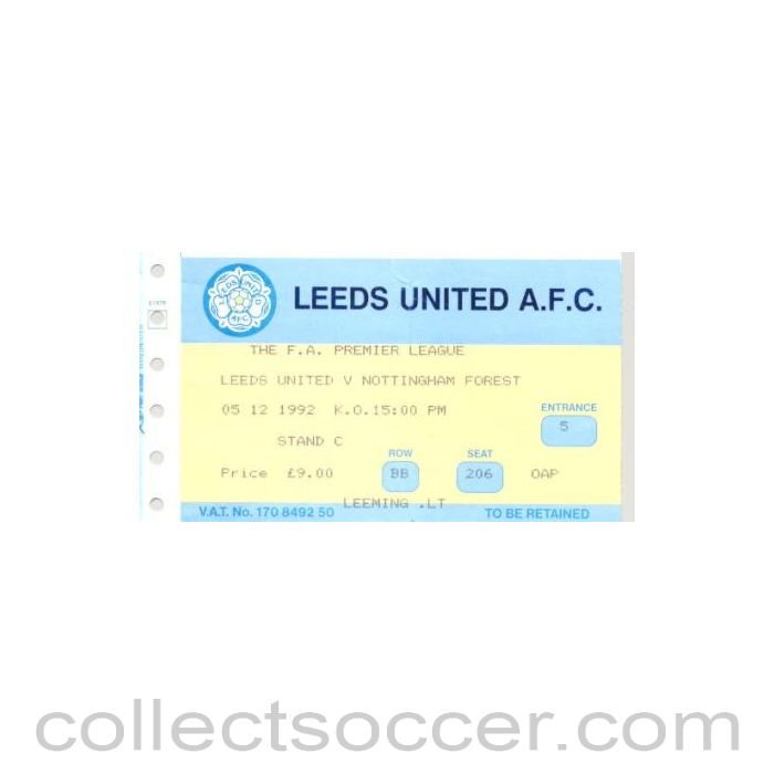 1992 - Leeds United v Nottingham Forest ticket 05/12/1992