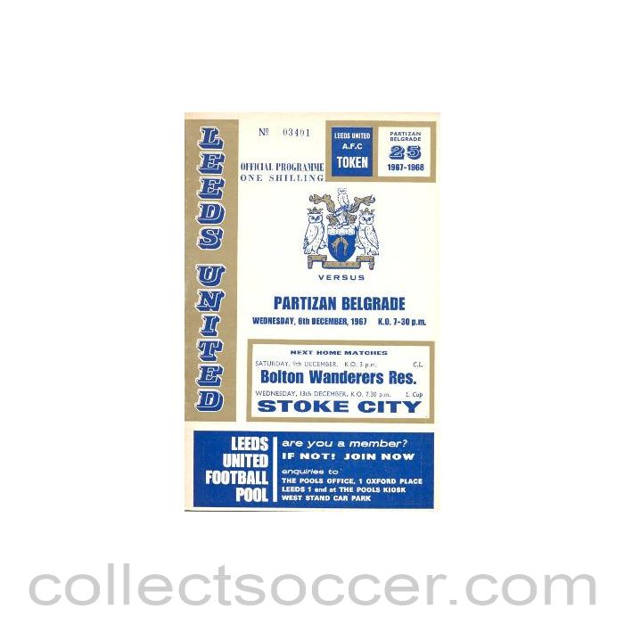 1967 - Leeds United v Partizan Belgrade official programme 06/12/1967