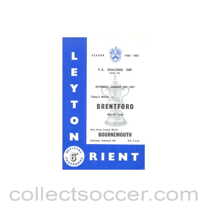 1967 - Leyton Orient v Brentford official programme 07/01/1967 F.A. Cup