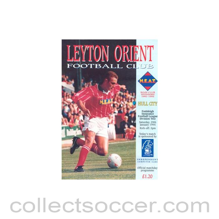 1994 - Leyton Orient v Hull City official programme 29/01/1994 Football League Cup