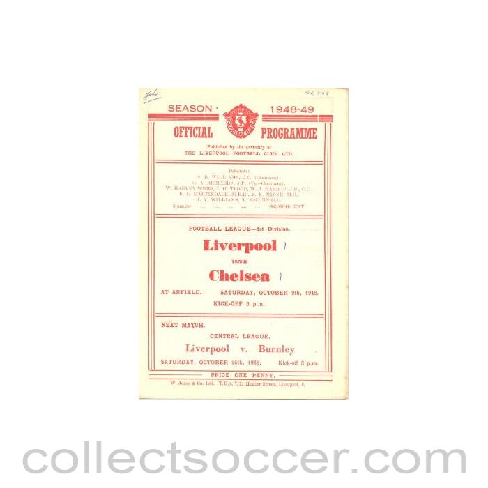 1948 - Liverpool vChelsea official programme 09/10/1948