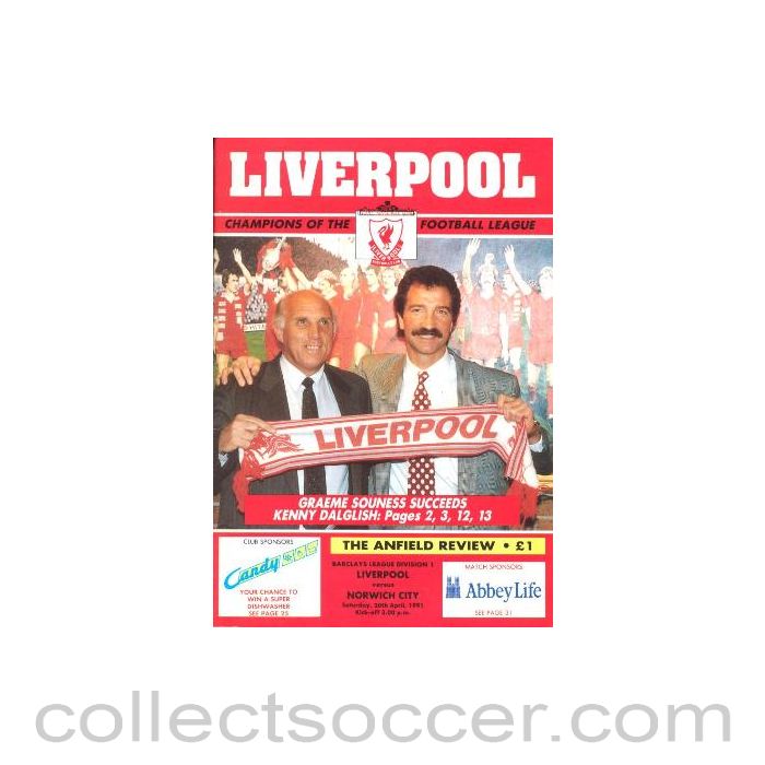 1991 - Liverpool v Norwich City official programme 20/04/1991