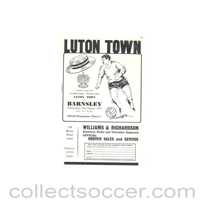 1968 - Luton Town v Barnsley official programme 28/08/1968 Football League