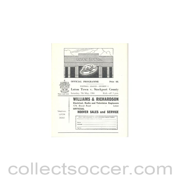1966 - Luton Town v Stockport County official programme 07/05/1966