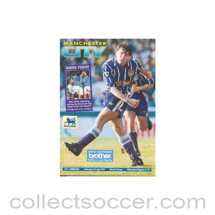 1993 - Manchester City v Wimbledon official programme 21/04/1993 Premier League