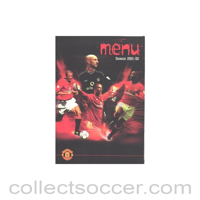 2001 - Manchester United v Fulham menu in cover 19/08/2001