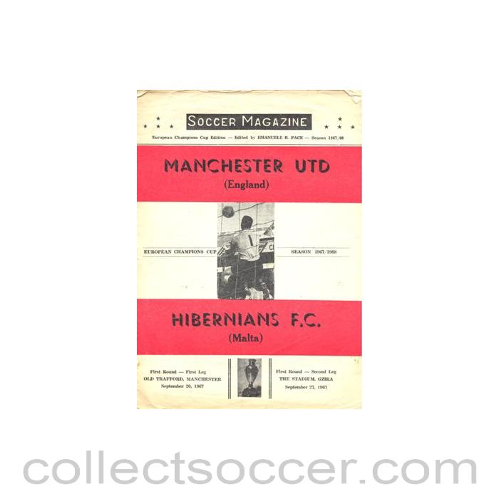 1967 - Manchester United v Hibernians Malta 20/09/1967 and Hibernians Malta V Manchester United Soccer Magazine programme 27/09/1967 European Champions Cup, this is the 8 pages one