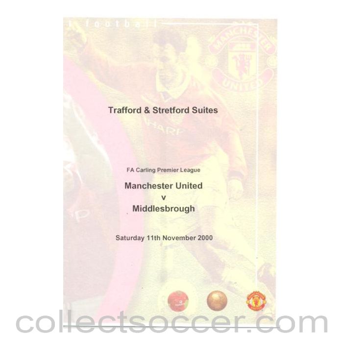 2000 - Manchester United v Middlesbrough menu 11/11/2000