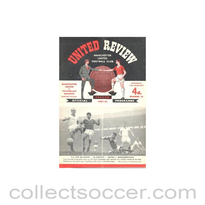 1961 - Manchester United v Tottenham Hotspur official programme 14/01/1961