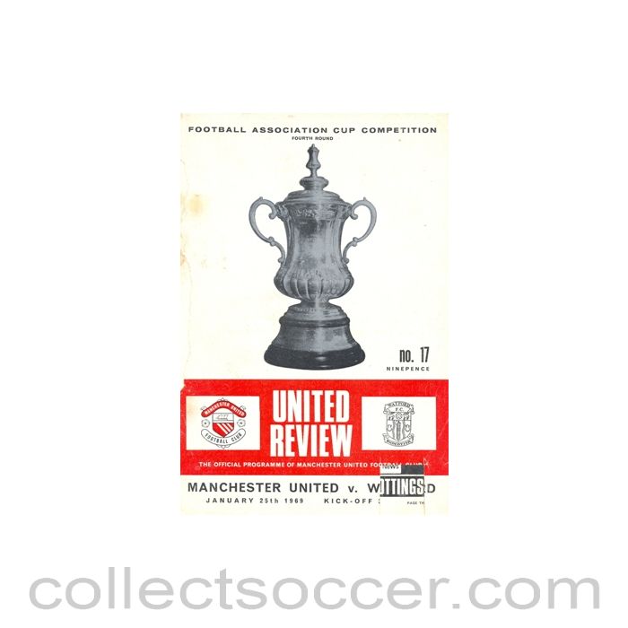 1969 - Manchester United v Watford official programme 25/01/1969 F.A. Cup, half price