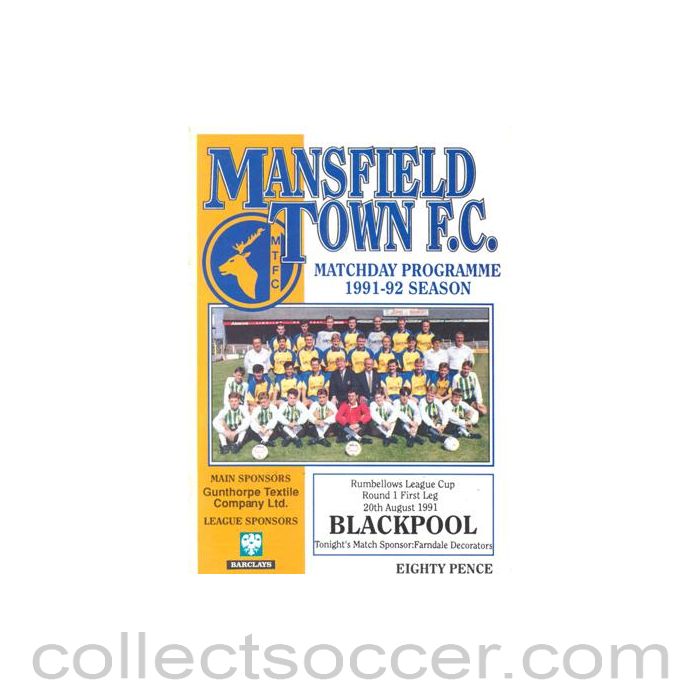 1991 - Mansfield Town v Blackpool official programme 20/08/1991 Rumbelows League