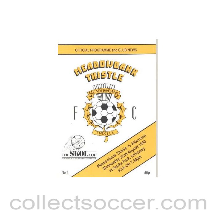 1990 - Meadowbank Thistle v Hibernian official programme 22/08/1990 Skol Cup