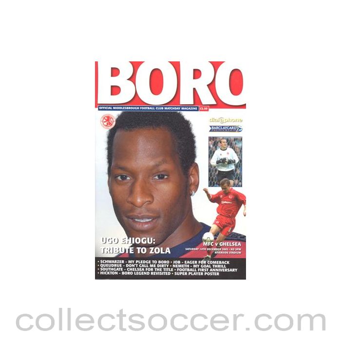 2002 - Middlesbrough v Chelsea official programme 14/12/2002 Premier League