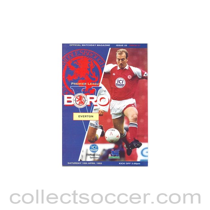 1993 - Middlesbrough v Everton official programme 10/04/1993