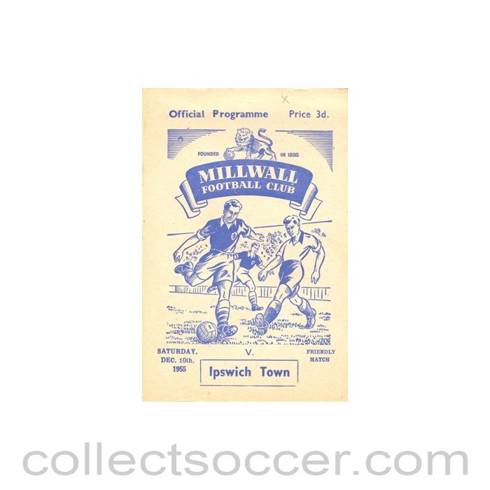 1955 - Millwall v Ipswich Town official programme 10/12/1955 signed