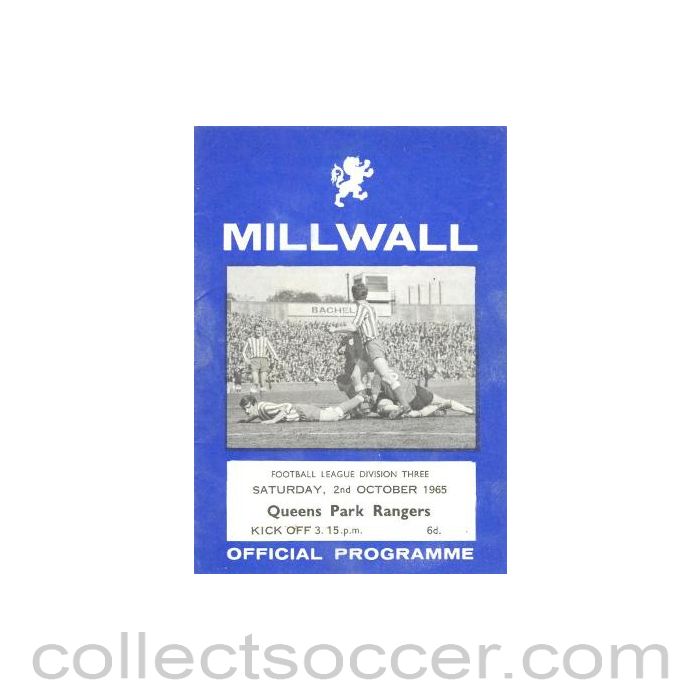 1965 - Millwall v Queen's Park Rangers official programme 02/10/1965 Football League
