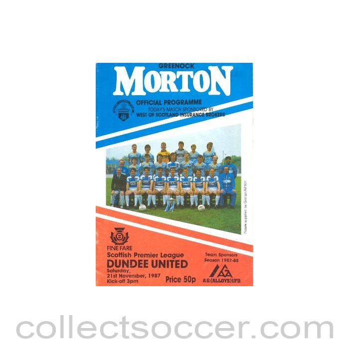 1987 - Greenock Morton v Dundee United official programme 21/11/1987 Scottish Premier League