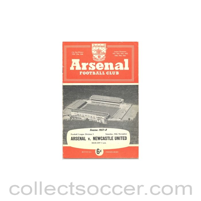1957 - Arsenal v Newcastle United official programme 30/11/1957