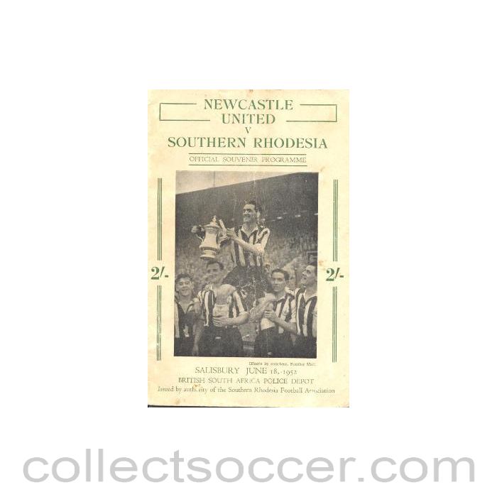1952 - Southern Rhodesia v Newcastle United official programe 18/06/1952