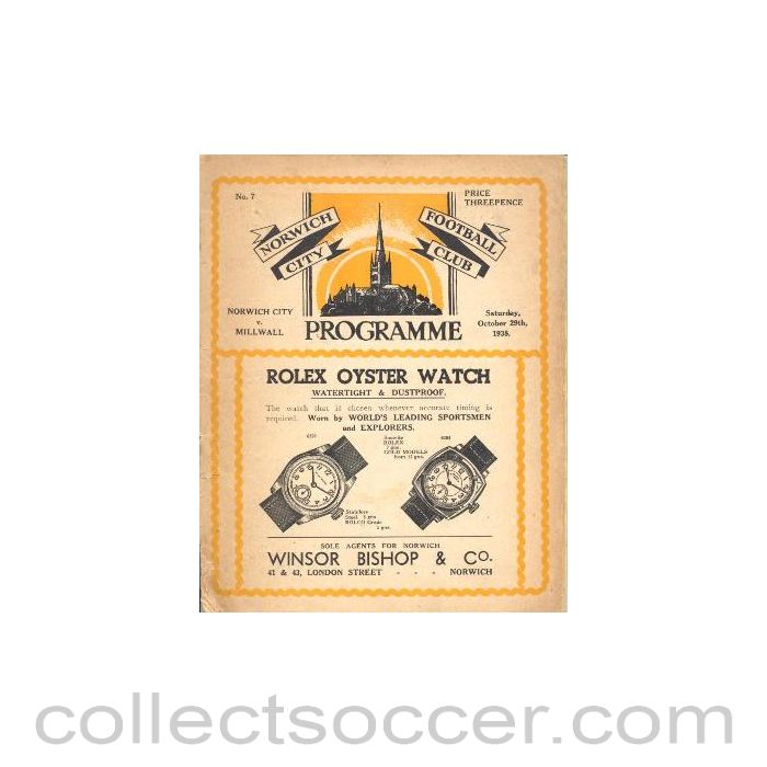 1938 - Norwich City v Millwall official programme 29/10/1938