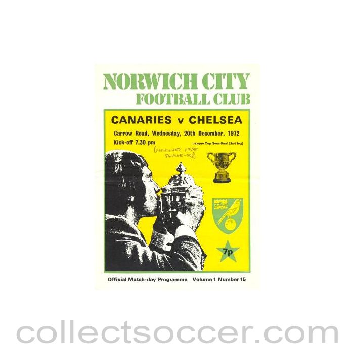 1972 - Norwich City vChelsea official programme 20/12/1972
