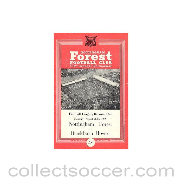1959 - Nottingham Forest v Blackburn Rovers official programme 29/08/1959 Football League