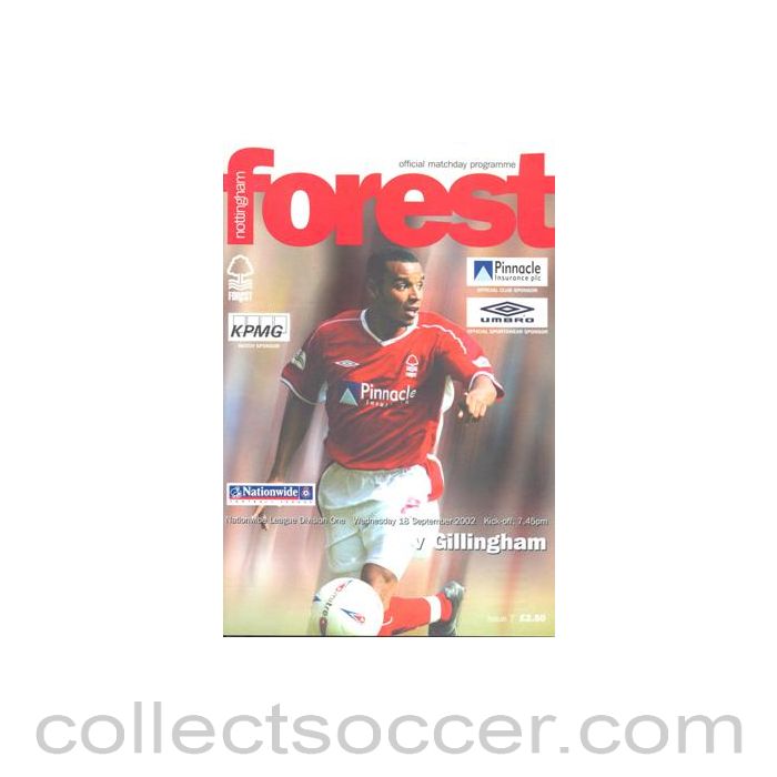 2002 - Nottingham Forest v Gillingham official programme 18/09/2002 Football League