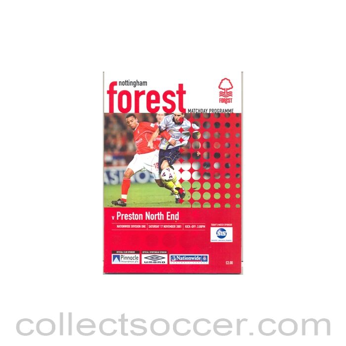 2001 - Nottingham Forest v Preston North End official programme 17/11/2001