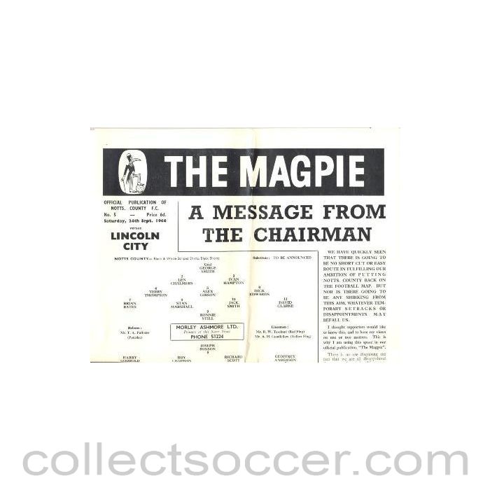 1966 - Notts County v Lincoln City official programme 24/09/1966