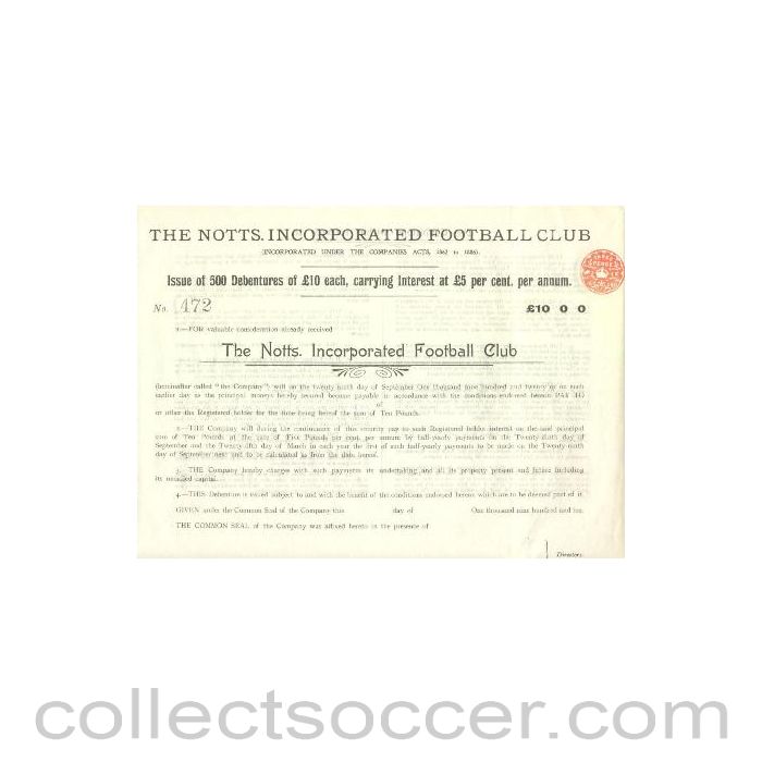 1910 - Notts County Football Club Debentures of 1910 replica