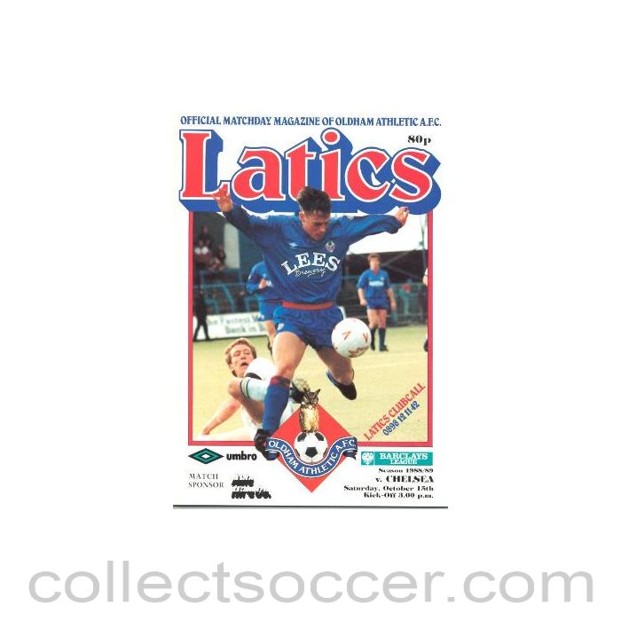 1988 - Oldham Athletic vChelsea official programme 15/10/1988