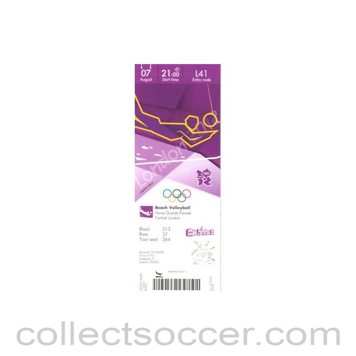 2012 London Olympics Beach Volleyball at Horse Guards Parade on 07/08/2012 ticket
