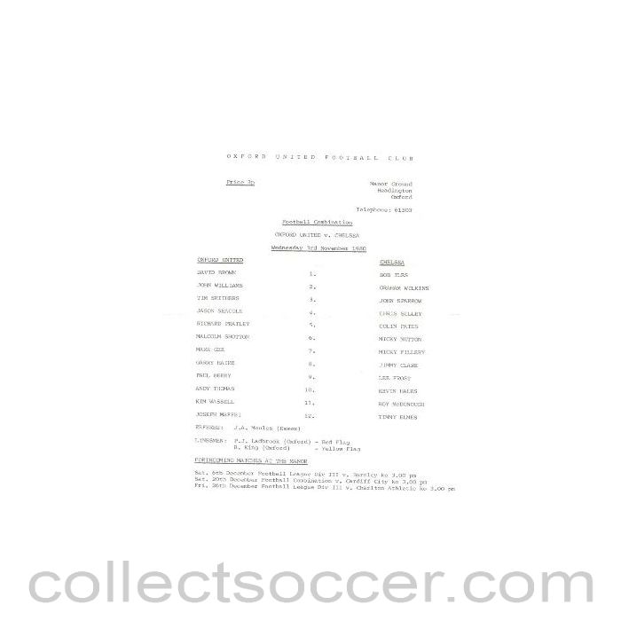 1980 - Oxford United vChelsea official programme 03/11/1980