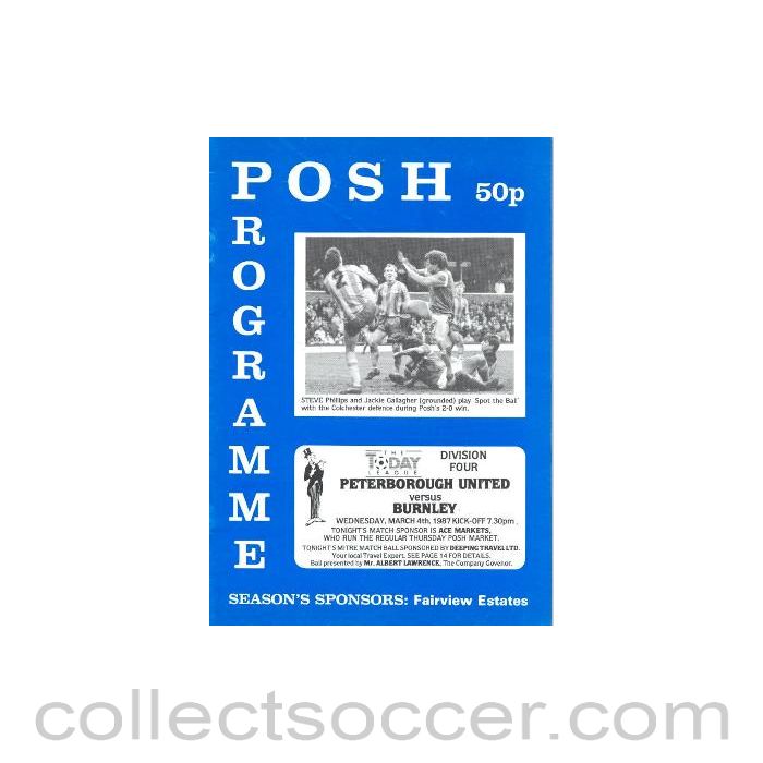 1987 - Peterborough United v Burnley official programme 04/03/1987