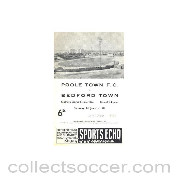 1971 - Poole Town v Bedford Town official programme 09/01/1971
