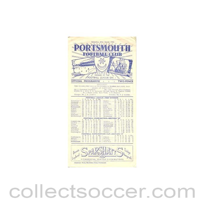 1950 - Portsmouth v Chelsea official programme 25/03/1950