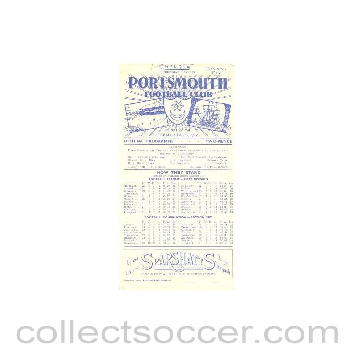1950 - Portsmouth vChelsea official programme 25/12/1950