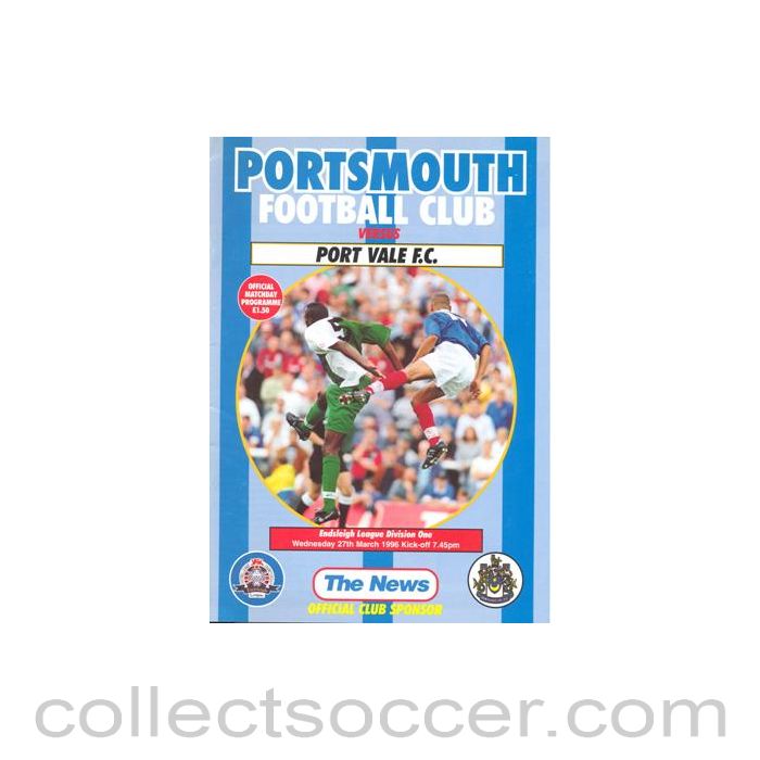 1996 - Portsmouth v Port Vale official programme 27/03/1996 Football League