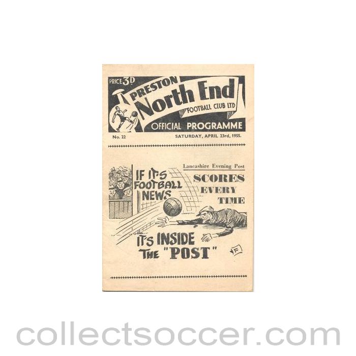 1955 - Preston North End v Aston Villa official programme 23/04/1955
