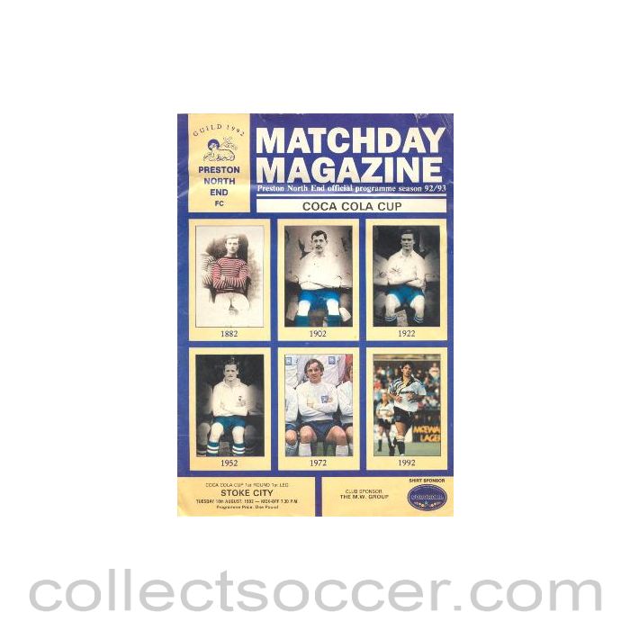 1992 - Preston North End v Stoke City official programme 18/08/1992 Coca Cola Cup