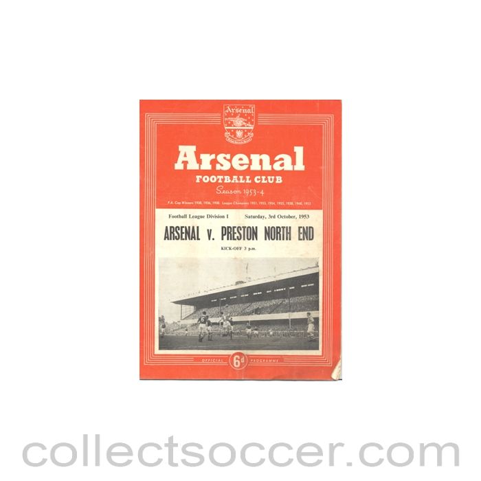 1953 - Arsenal v Preston North End official programme 03/10/1953