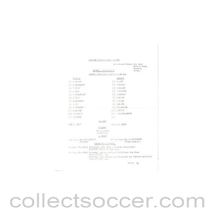 1980 - Reading vChelsea official programme 28/04/1980 Reserves